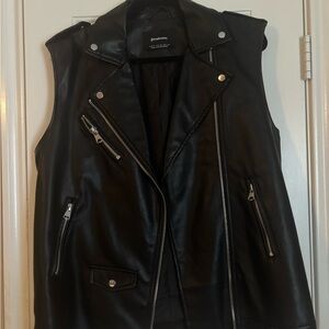 Stradivarius Black Motorcycle Vest Asymmetrical Zipper